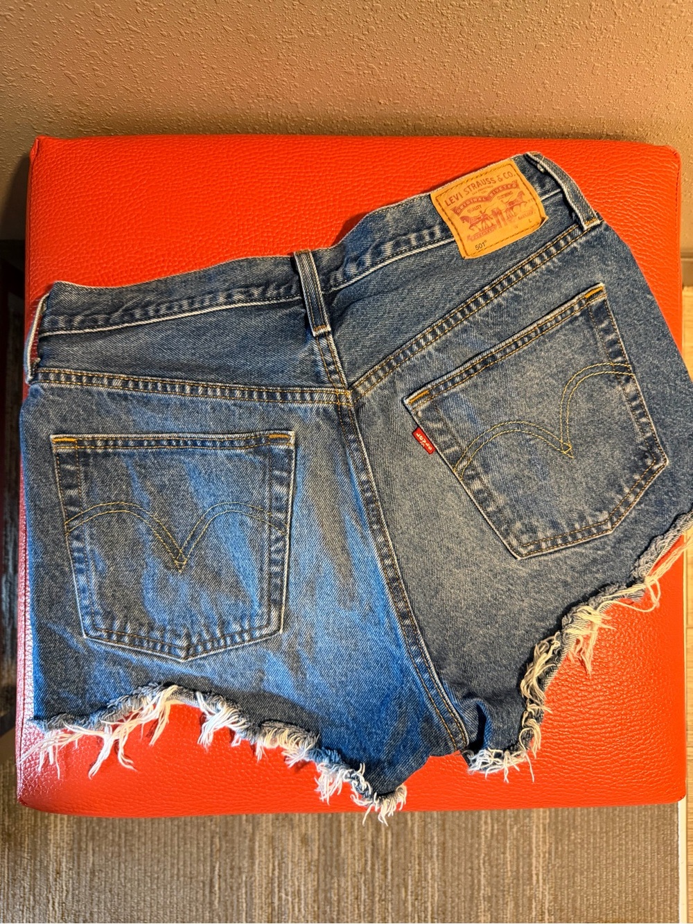 Levi's Distressed High-Rise Denim Shorts - Blue - Picture 2 of 4